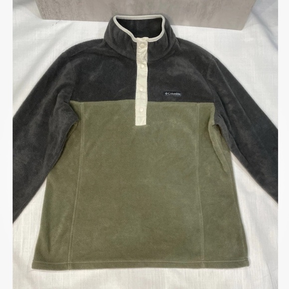 Women’s Pt Large Columbia Fleece Pullover With Snaps, Two Toned Gray And Green - Picture 5 of 12